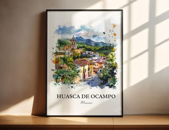 Huasca De Ocampo Wall Art Hidalgo State Print Mexico Watercolor Gift Travel Poster Housewarming