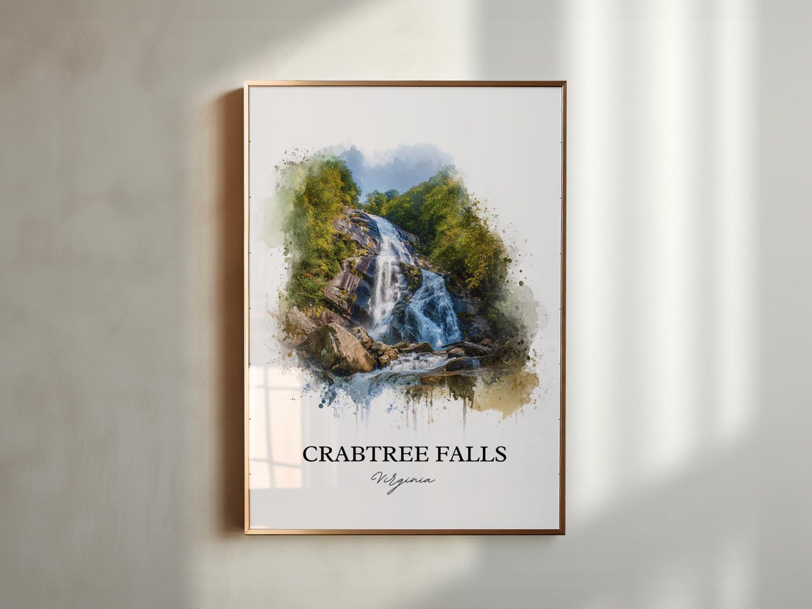 Crabtree Falls Virginia Tall Rock Face Cascade Watercolor Poster - Image 3