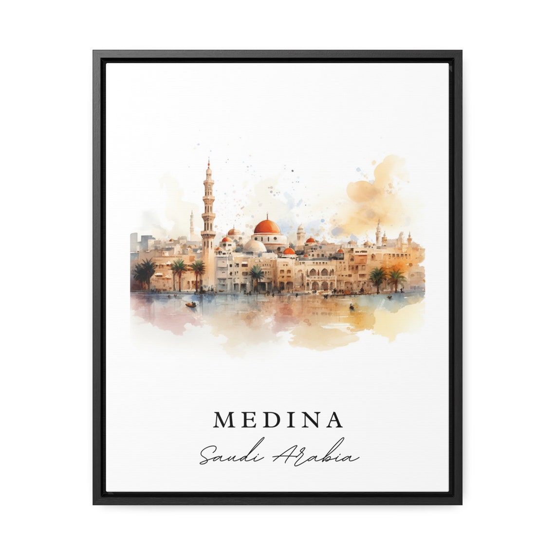 Medina Saudi Arabia Watercolor Mosque Golden Dome Islamic Poster - Image 2