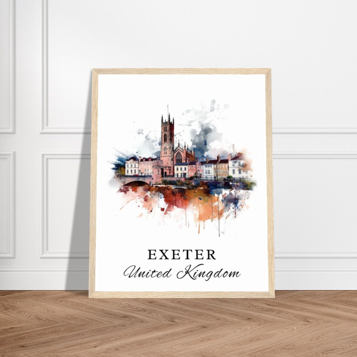 Exeter United Kingdom Cathedral City Watercolor Riverside Poster - Image 2