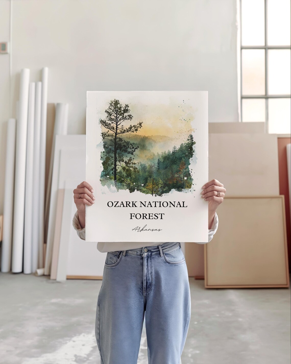 Ozark National Forest Arkansas Watercolor Travel Poster - Image 2