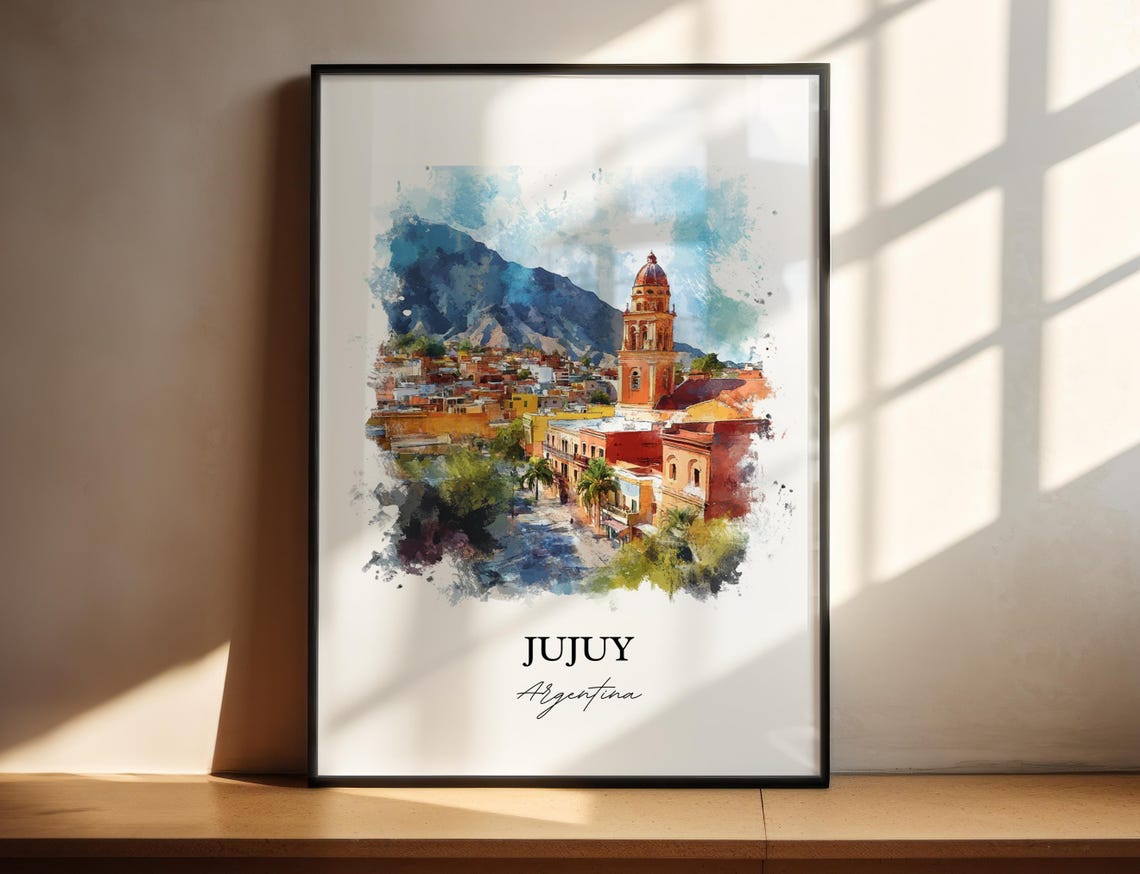 Jujuy Argentina Colonial City Watercolor Mountain Scene Poster