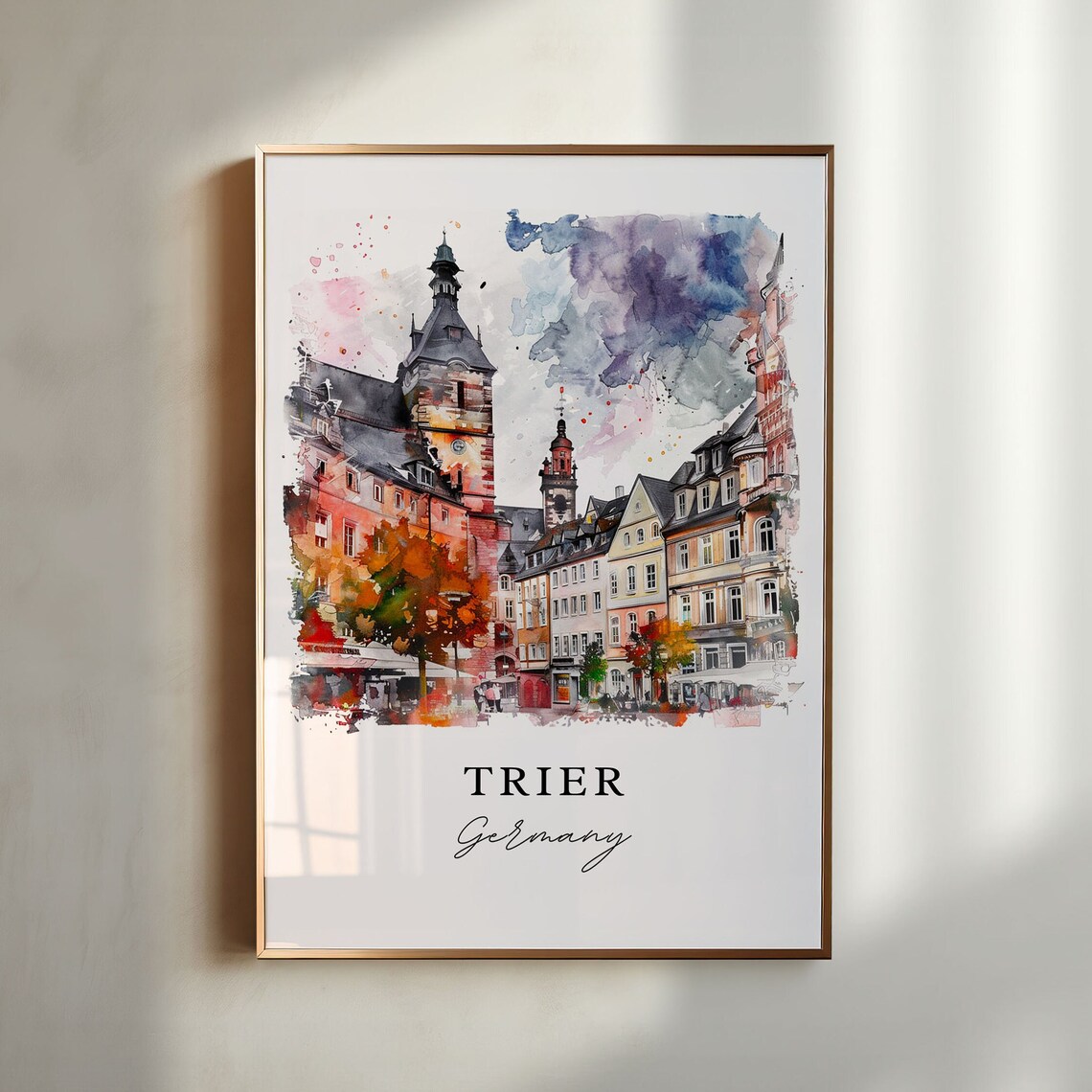 Trier Germany Old Town Church Towers Watercolor Travel Poster