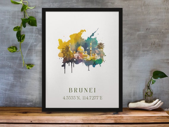 Brunei Wall Art Poster Asia Wedding Gift Birthday Present Custom Text Personalised