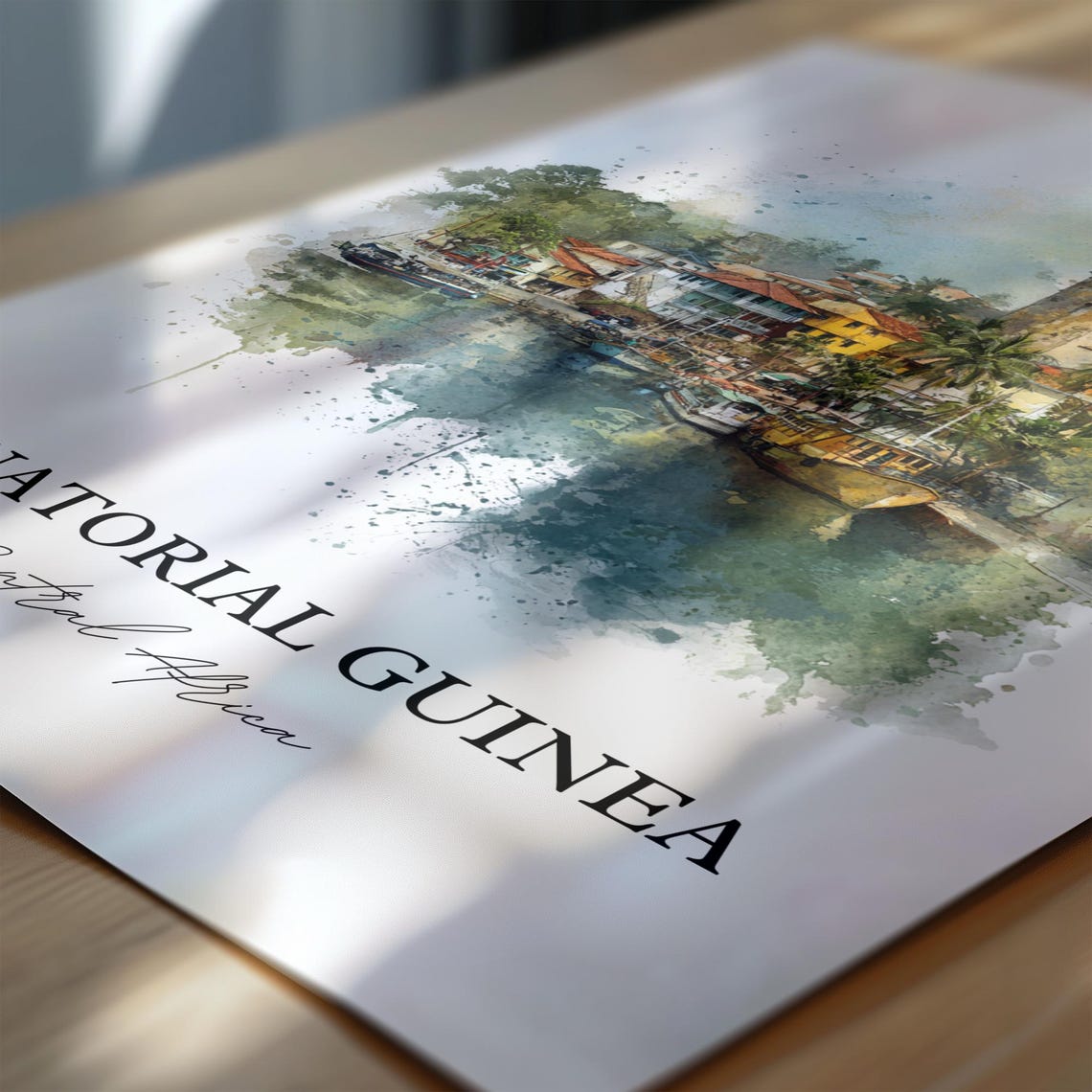 Equatorial Guinea Central Africa Harbor Watercolor Travel Poster - Image 6