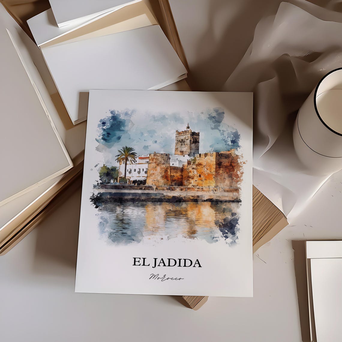 El Jadida Morocco Coastal Citadel Fortress Watercolor Poster - Image 5
