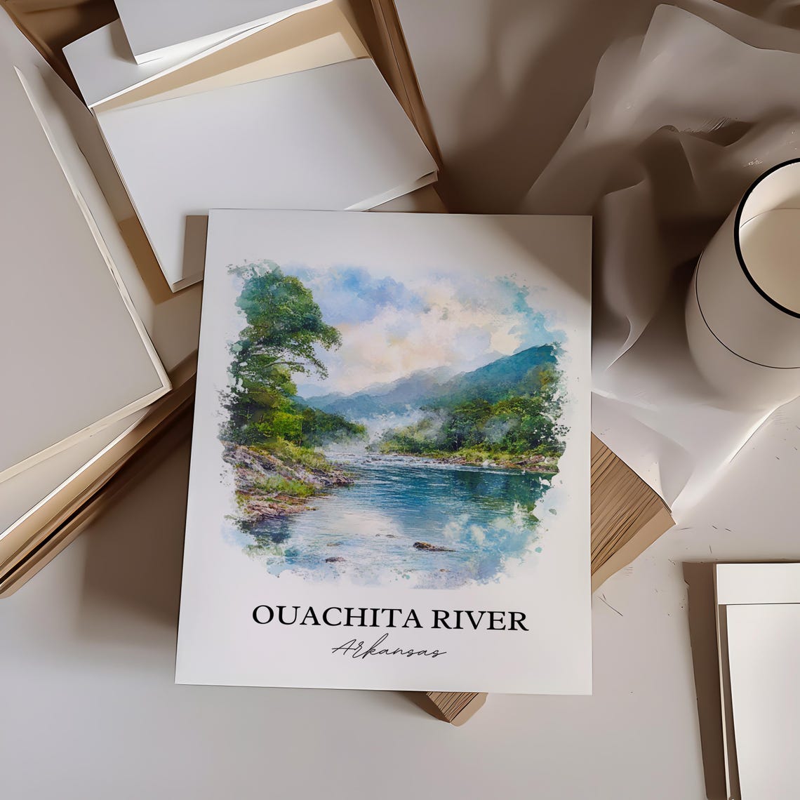 Ouachita River Arkansas Forested Rapids Watercolor River Poster - Image 2