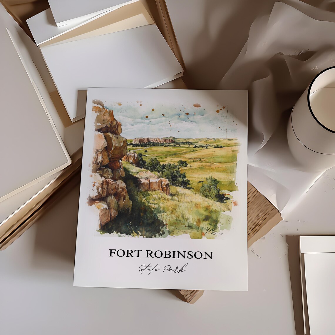 Fort Robinson State Park Nebraska Historic Buttes Watercolor Poster - Image 2