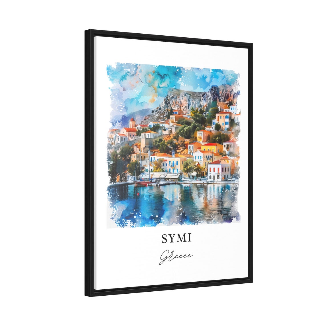 Symi Greece Dodecanese Harbor Island Watercolor Village Poster - Image 2