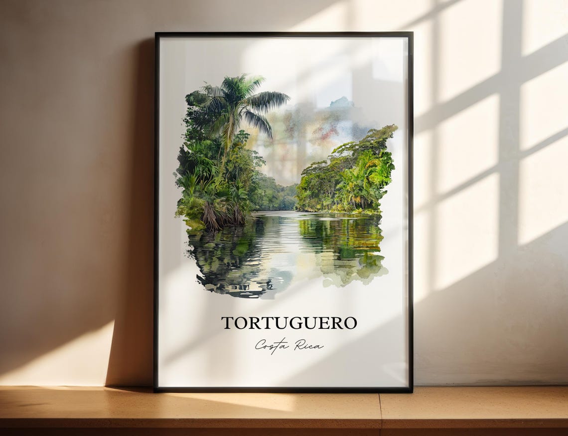 Tortuguero Costa Rica Jungle Canal Palm Reflections Watercolor Poster