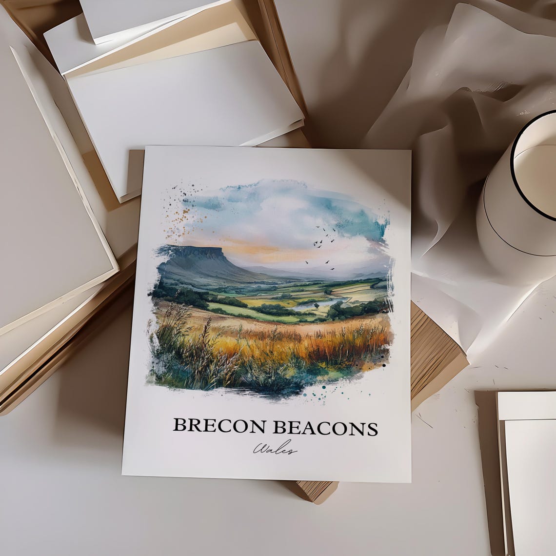 Brecon Beacons Wales Moorland Hill Watercolor Landscape Poster - Image 3