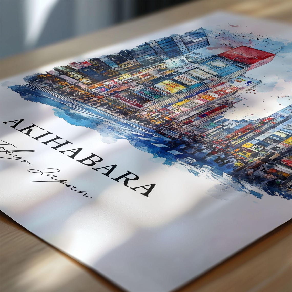 Akihabara District Tokyo Japan Neon Street Watercolor Art Poster - Image 6