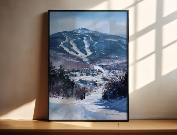 Killington Vt Watercolor Art Travel Print Ski Artwork Vermont Decor Wall