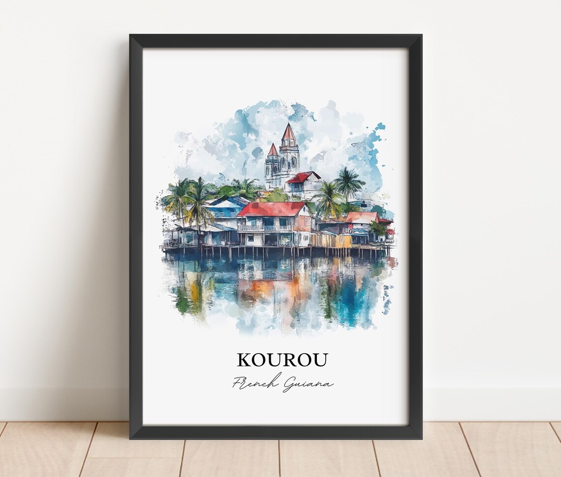 Kourou French Guiana Watercolor Waterfront Town Travel Poster - Image 5