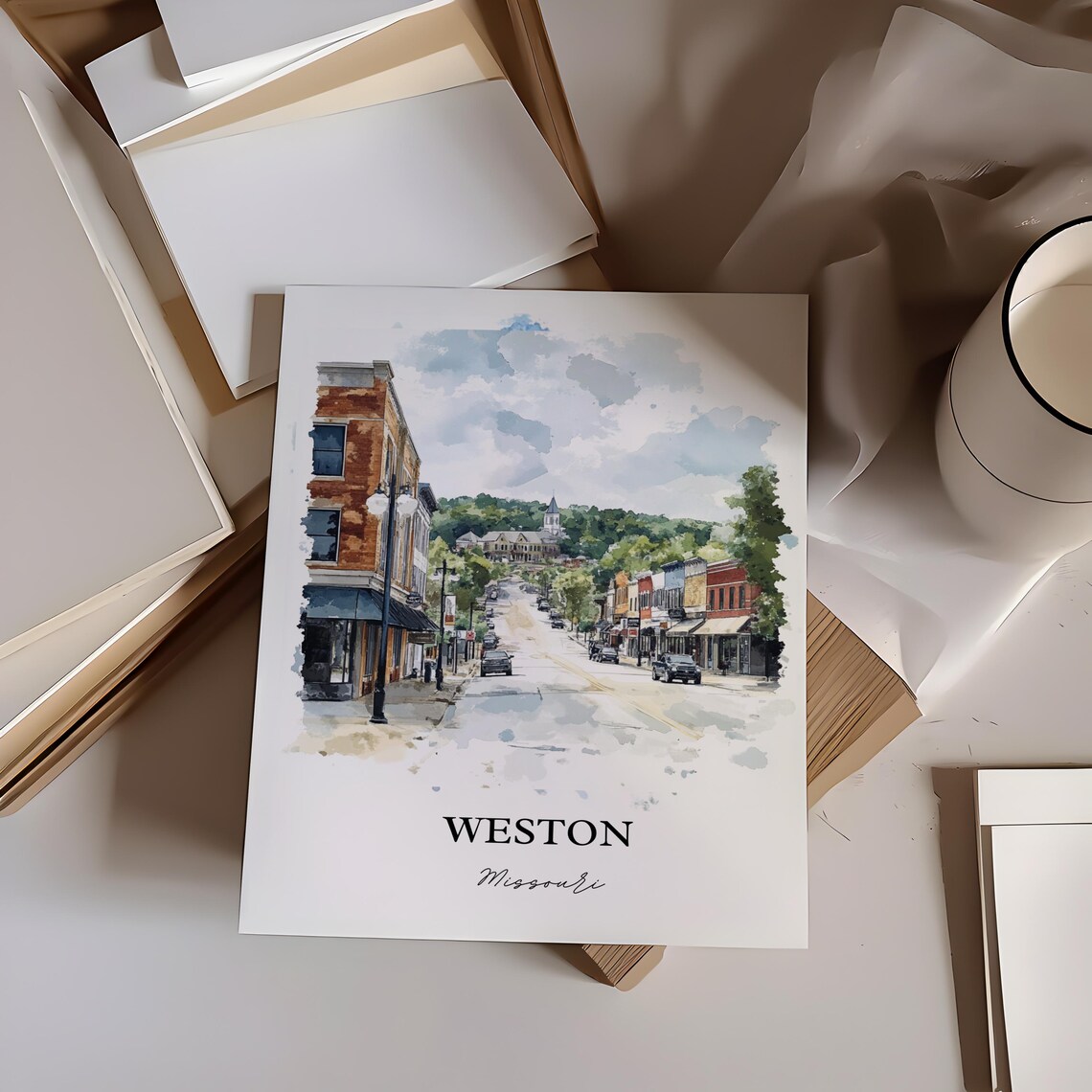 Weston Missouri Quaint Small Town Main Street Watercolor Poster - Image 4