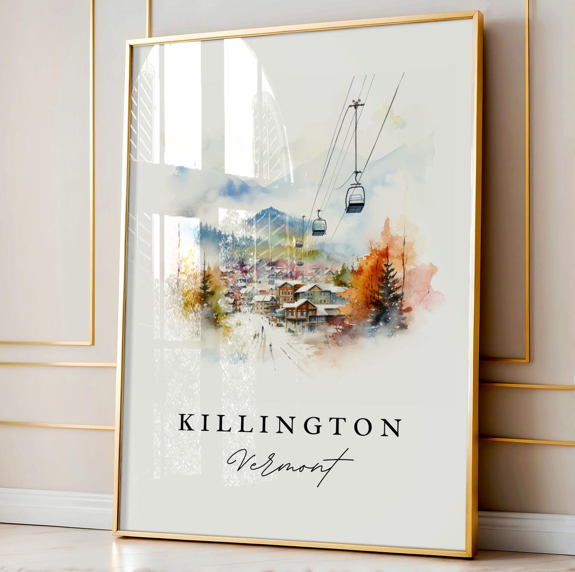 Killington Vermont Ski Village Gondola Watercolor Mountain Poster - Image 3