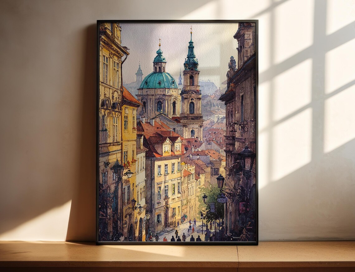 Prague Watercolor Travel Print, Czech Republic Skyline