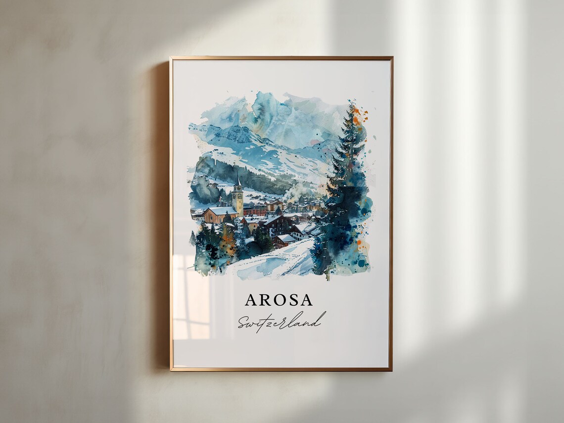 Arosa Switzerland Watercolor Alpine Ski Village Snowy Peaks Poster - Image 4