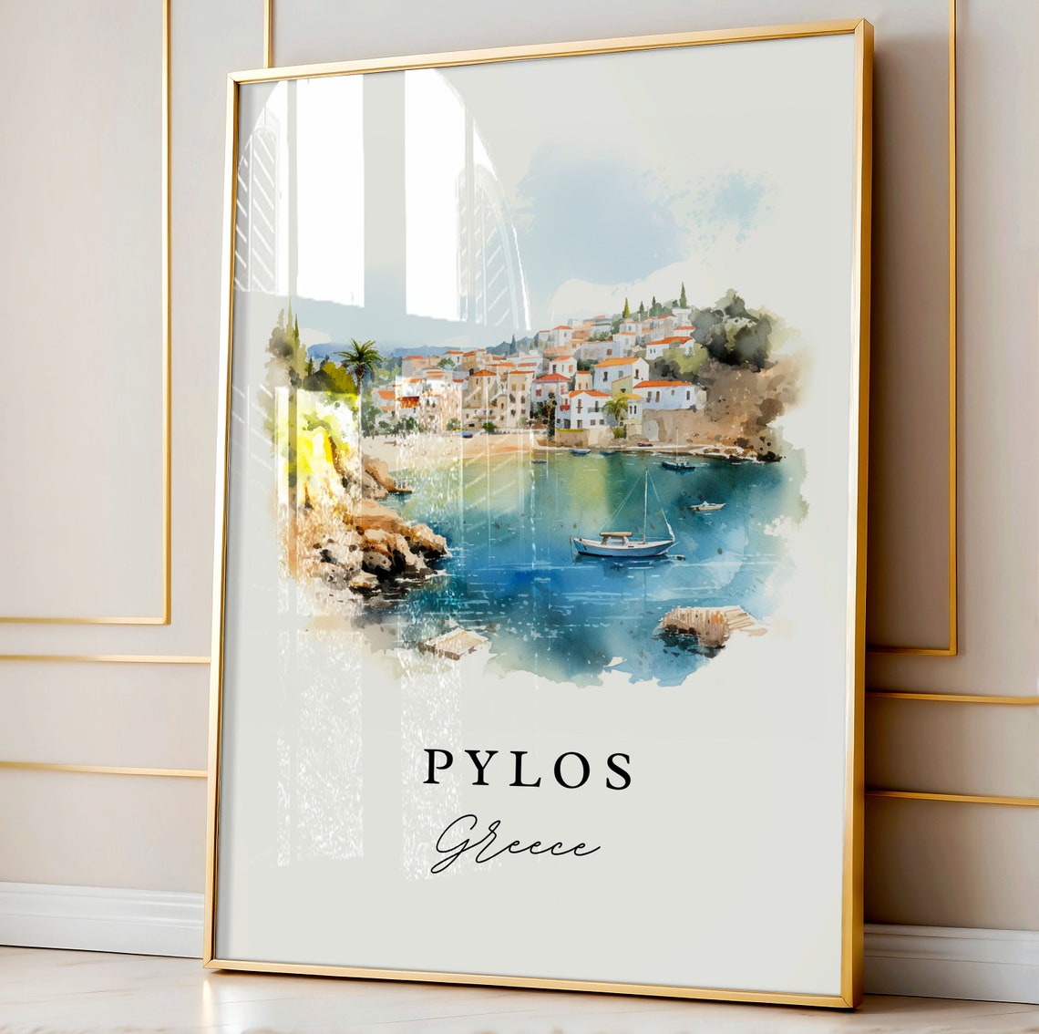 Pylos Greece Watercolor Travel Poster, Housewarming - Image 4