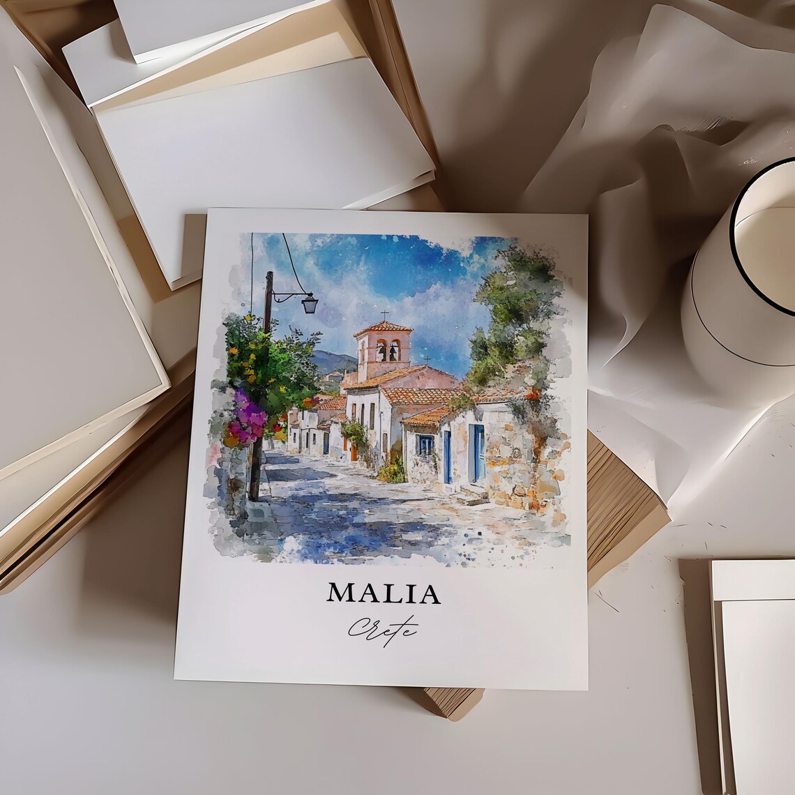 Malia Crete Watercolor Travel Poster, Greece - Image 3