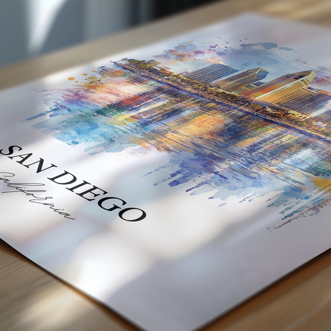San Diego California Skyline Palm Trees Watercolor Travel Poster - Image 6