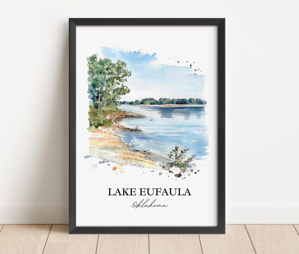 Lake Eufaula Oklahoma Quiet Sandy Shoreline Cove Watercolor Poster - Image 2