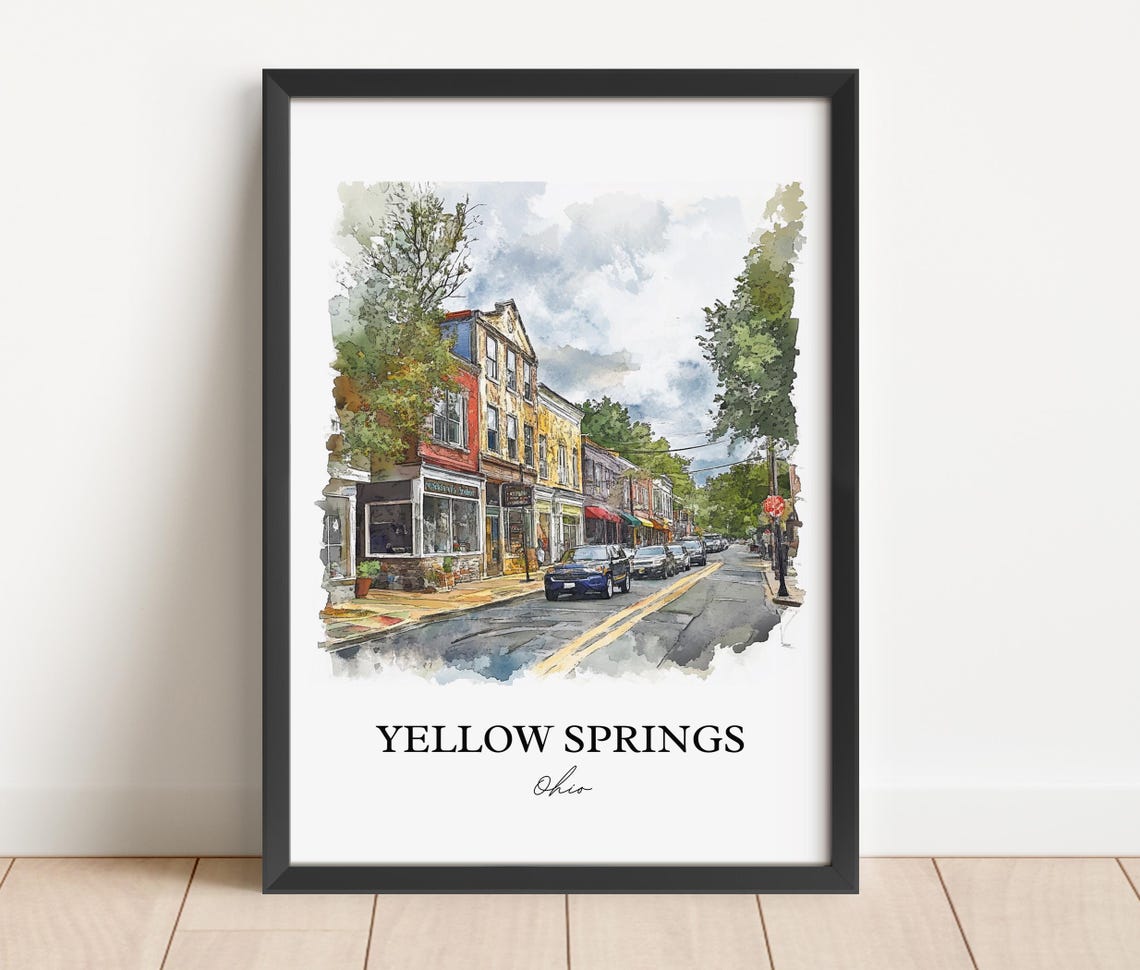 Yellow Springs Ohio Watercolor Charming Downtown Street Poster - Image 4
