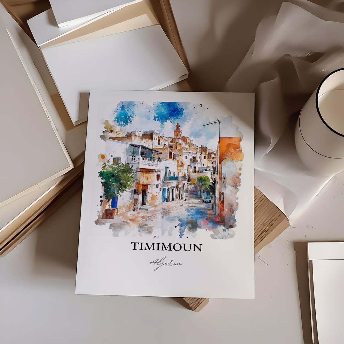 Timimoun Algeria Saharan Old Town Street Watercolor Travel Poster - Image 2