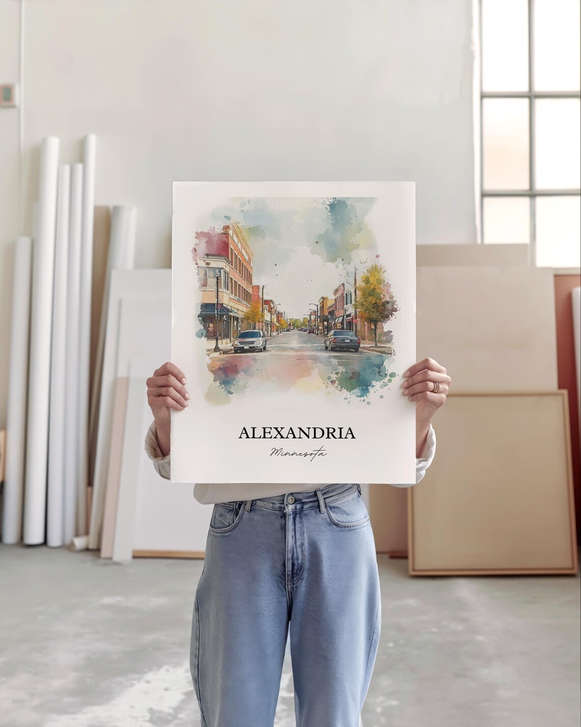 Alexandria Minnesota Main Street Brick Buildings Watercolor Art Poster - Image 4