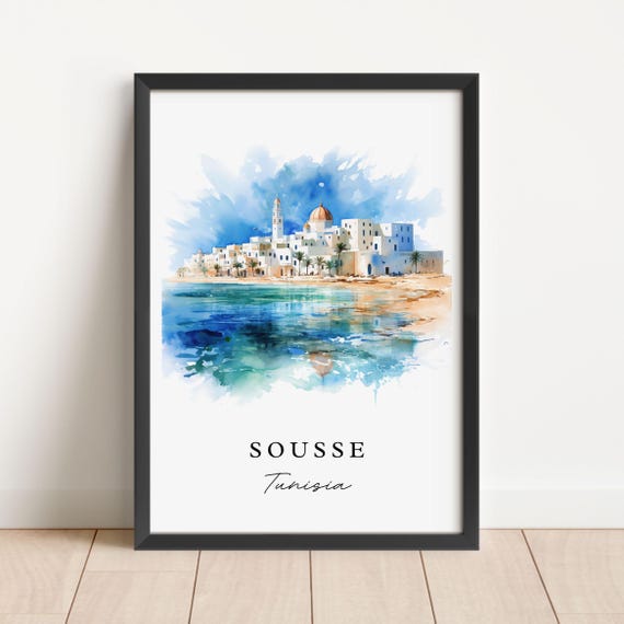 Sousse Tunisia Wall Art Poster Wedding Gift Birthday Present Custom Text Personalized
