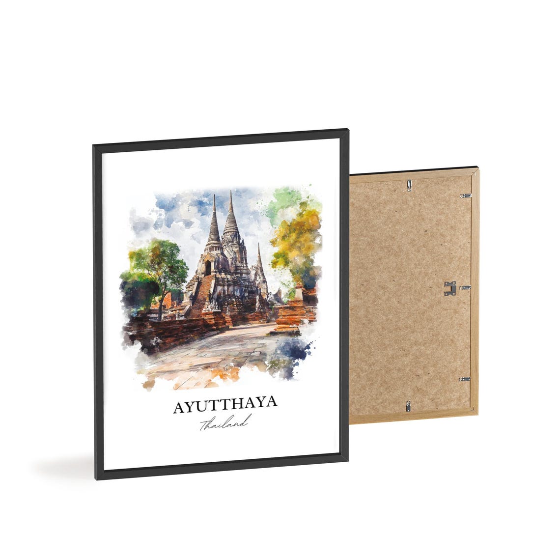 Ayutthaya Thailand Watercolor Ancient Temple Ruins Art Poster - Image 2