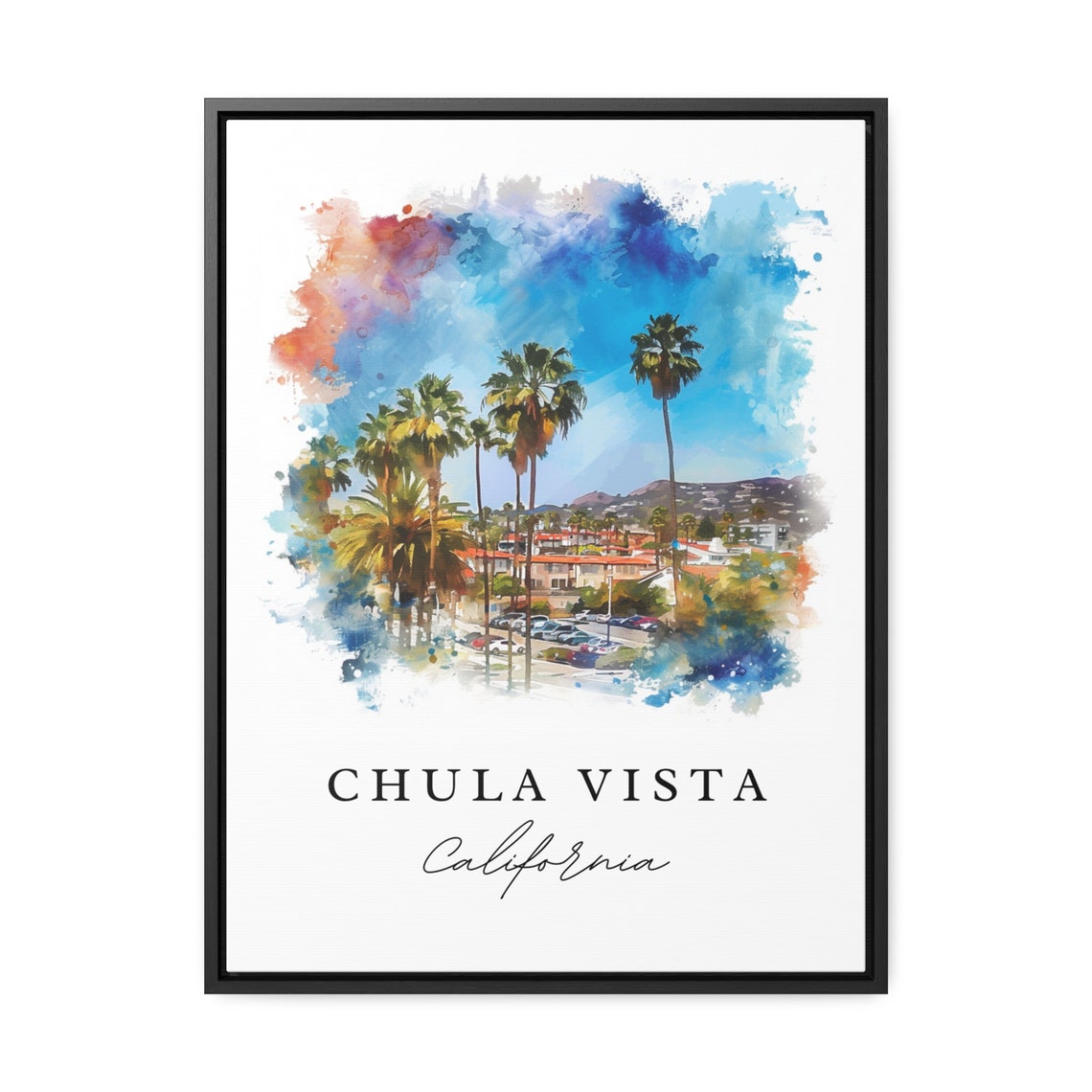Chula Vista California Palm Tree Town Watercolor Travel Poster - Image 2