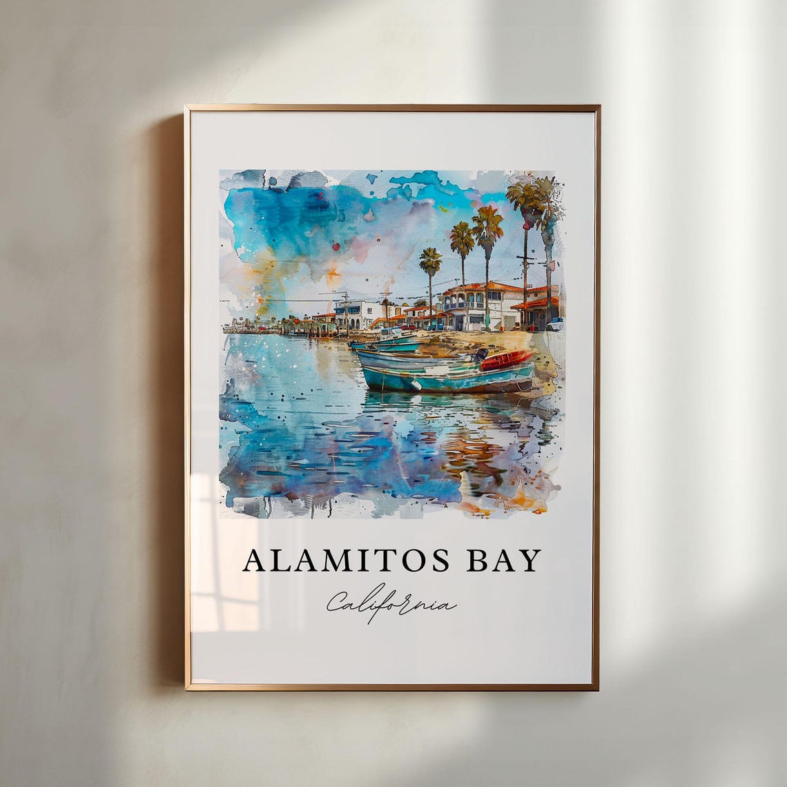 Alamitos Bay California Harbor Boats Marina Watercolor Poster