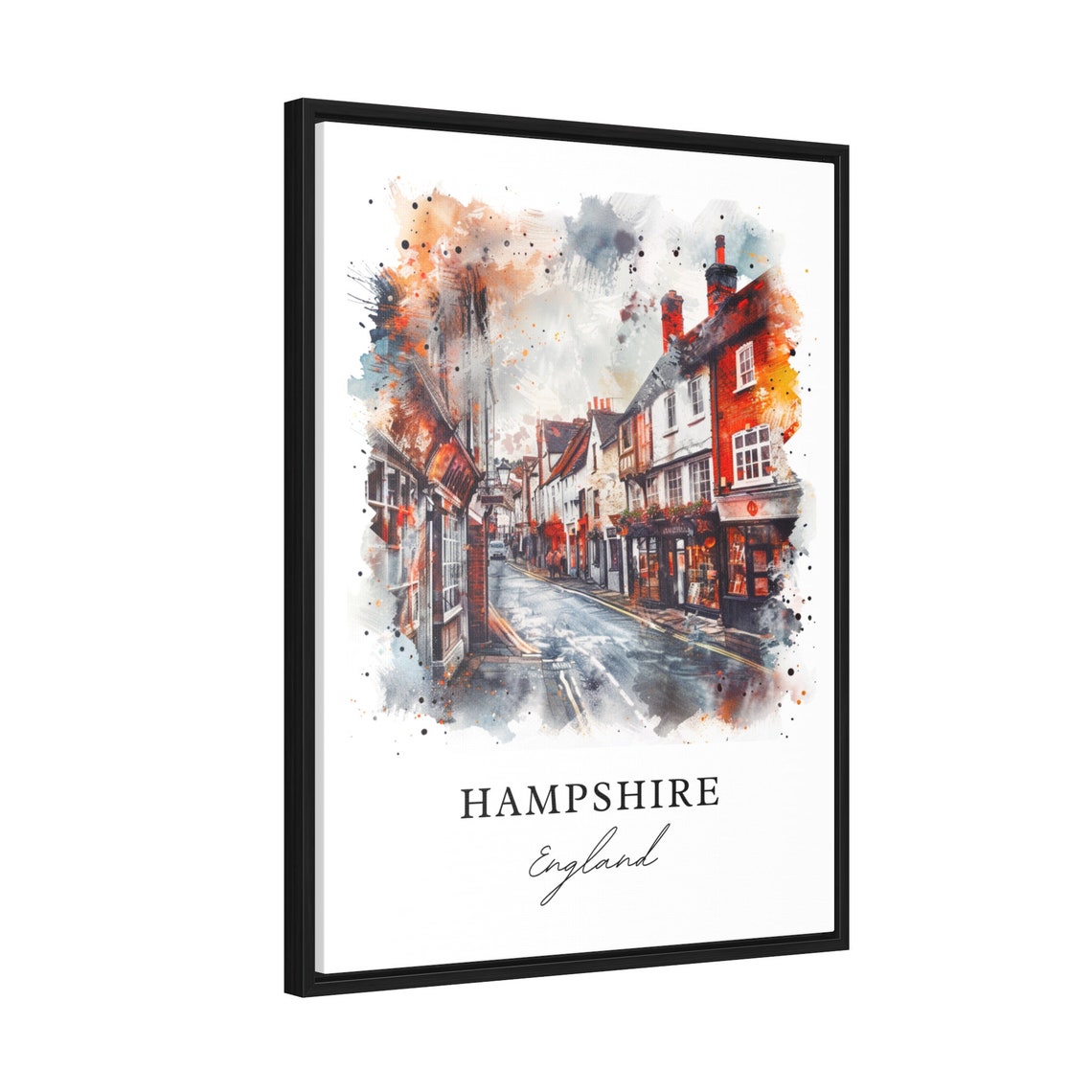 Hampshire England Watercolor Brick High Street Charming Shops Poster - Image 2