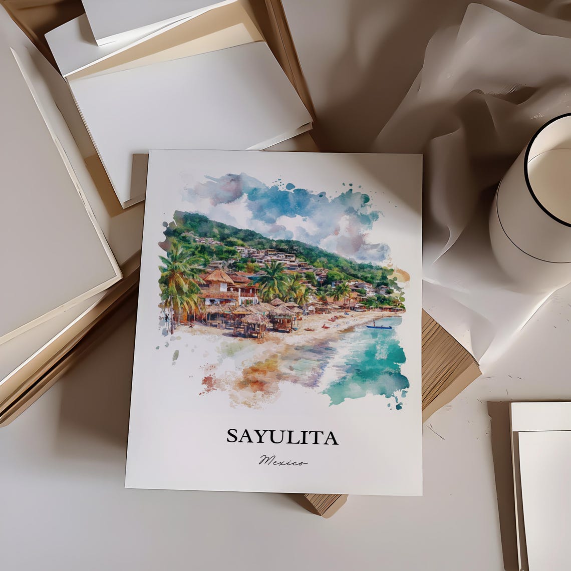 Sayulita Watercolor Travel Poster, Mexico Print - Image 5