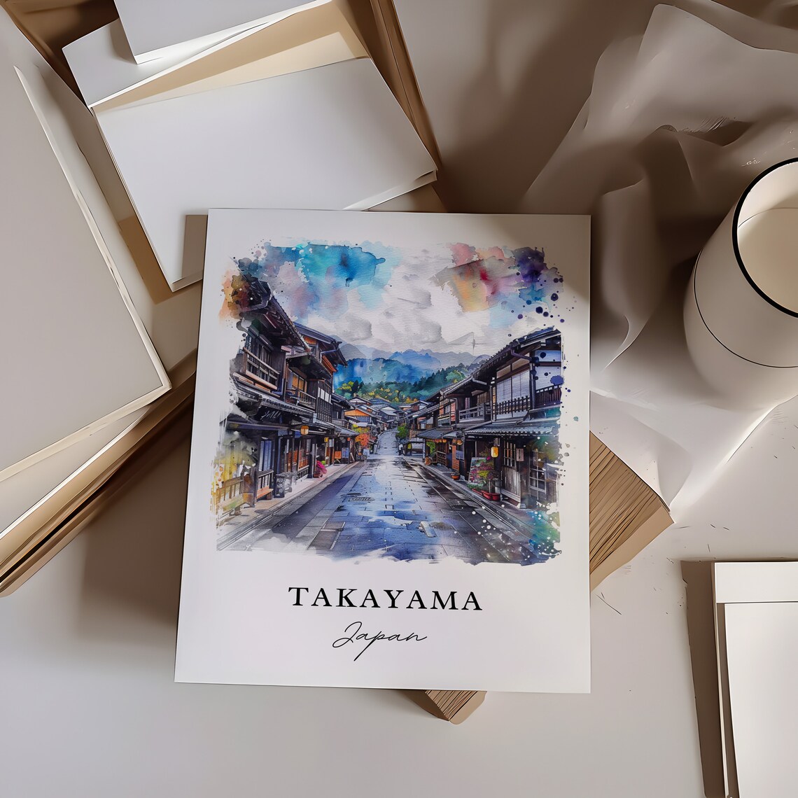 Takayama Japan Old Town Wooden Street Watercolor Travel Poster - Image 6