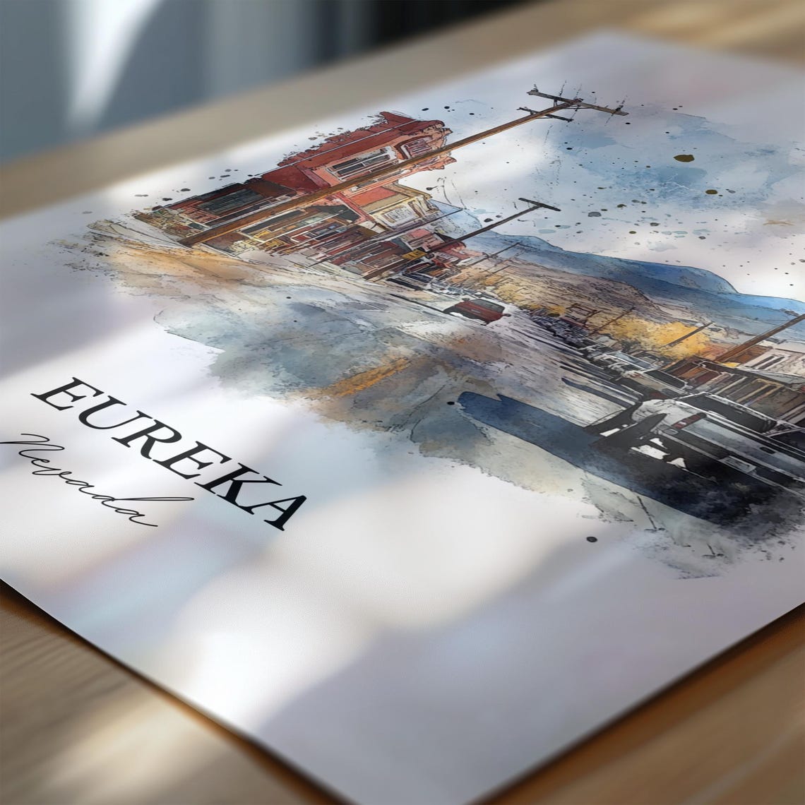 Eureka Nevada Main Street Mountain View Watercolor Travel Poster - Image 6