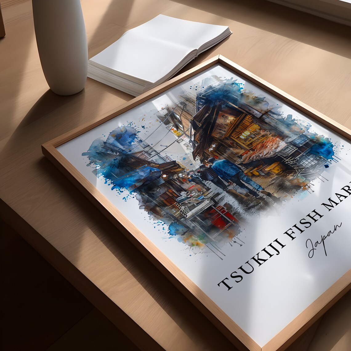 Tsukiji Fish Market Tokyo Japan Alley Watercolor Street Food Poster - Image 5