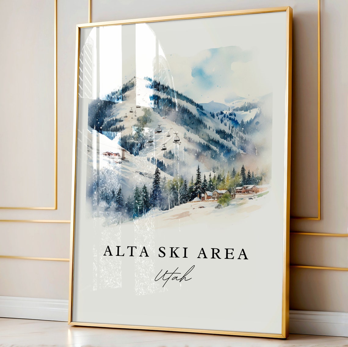 Alta Ski Area Utah Watercolor Snowy Mountain Ski Resort Poster - Image 4