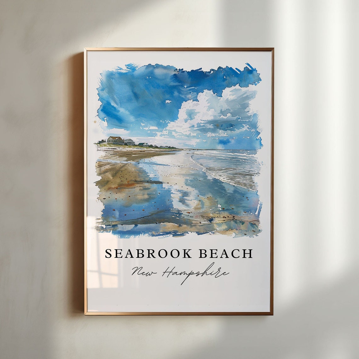 Seabrook Beach New Hampshire Watercolor Shore Scenic Art Print