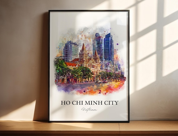 Ho Chi Minh City Vietnam Watercolor Art Colonial Skyline Poster