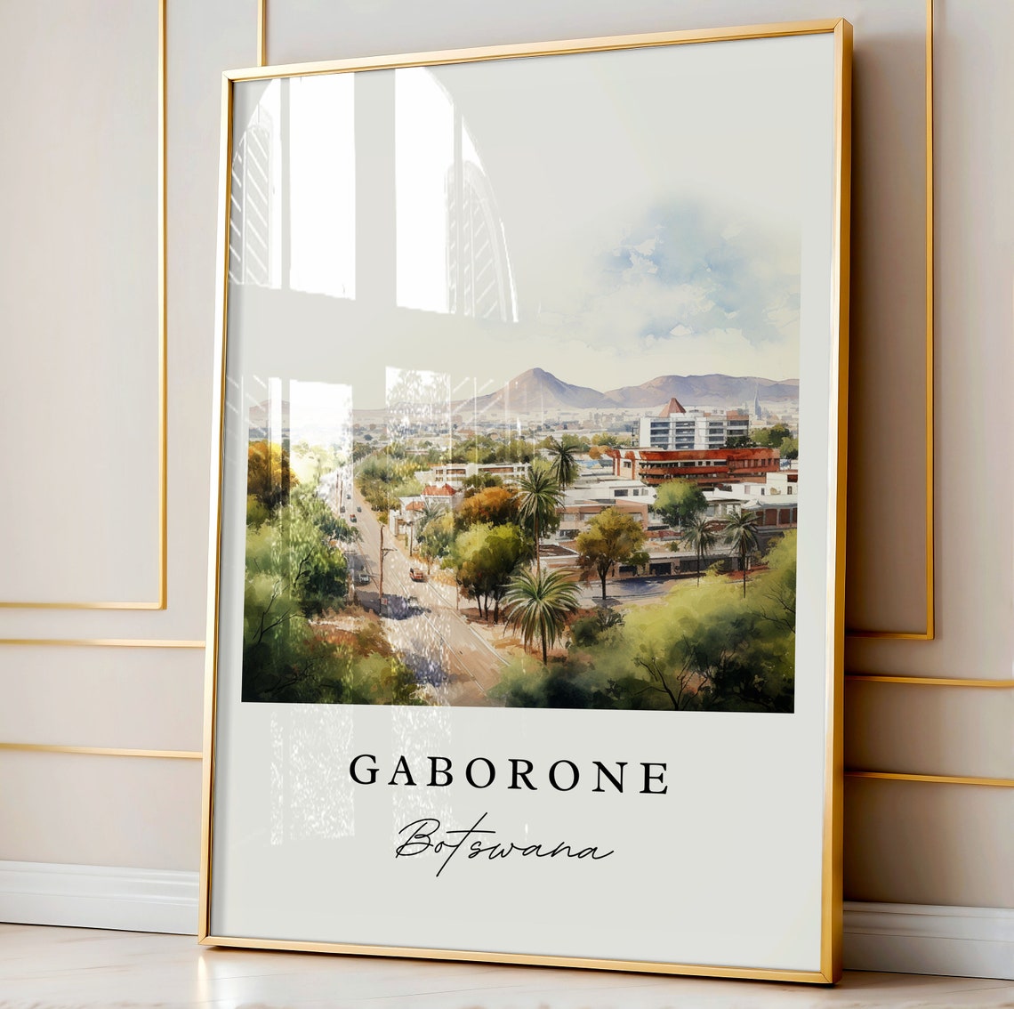 Gaborone Botswana City Street Watercolor Travel Souvenir Poster - Image 3
