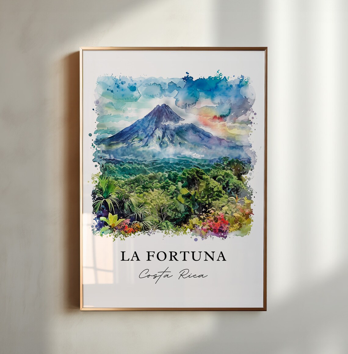 La Fortuna, Costa Rica Watercolor Travel Poster