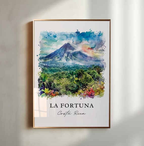La Fortuna, Costa Rica Watercolor Travel Poster