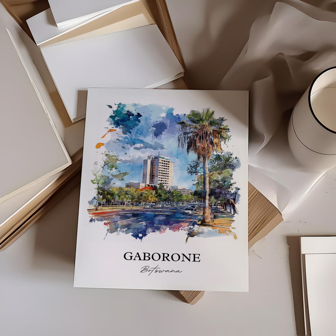 Gaborone Wall Art Botswana Print Watercolor Gift Travel Poster Housewarming - Image 3