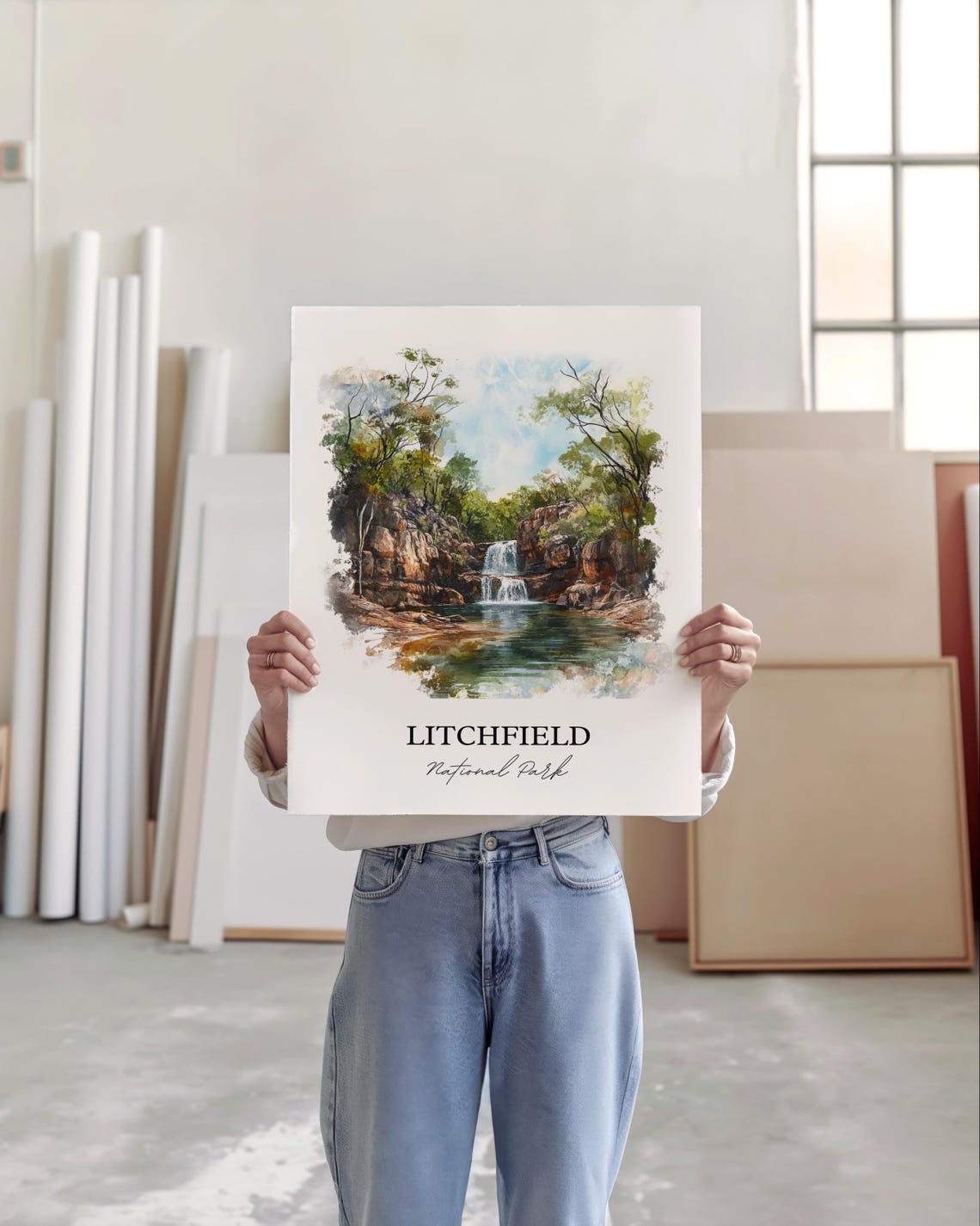 Litchfield National Park Waterfall Watercolor Nature Art Poster - Image 6