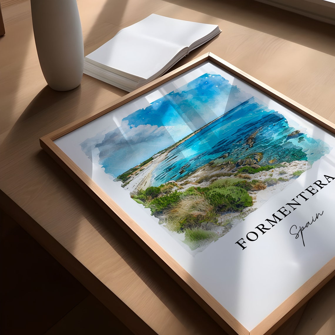 Formentera Spain Turquoise Beach Watercolor Island Coast Poster - Image 5