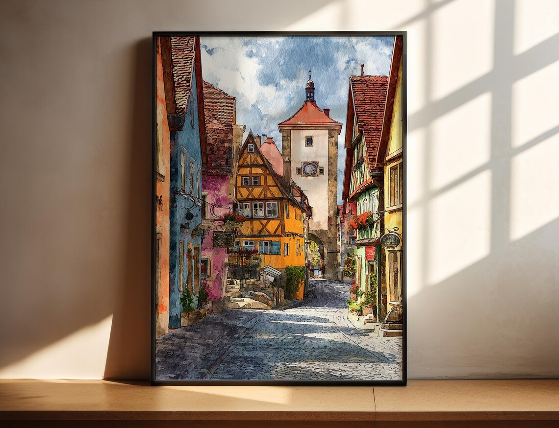 Rothenburg Ob Der Tauber Half Timbered Street Watercolor Print