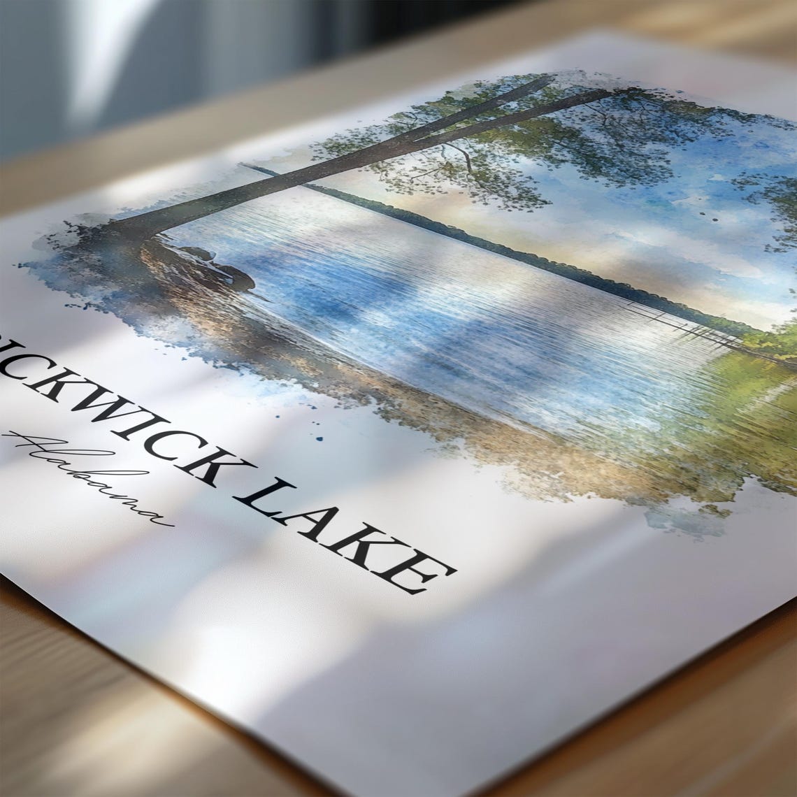 Pickwick Lake Alabama Tall Trees Framing Shore Watercolor Poster - Image 6