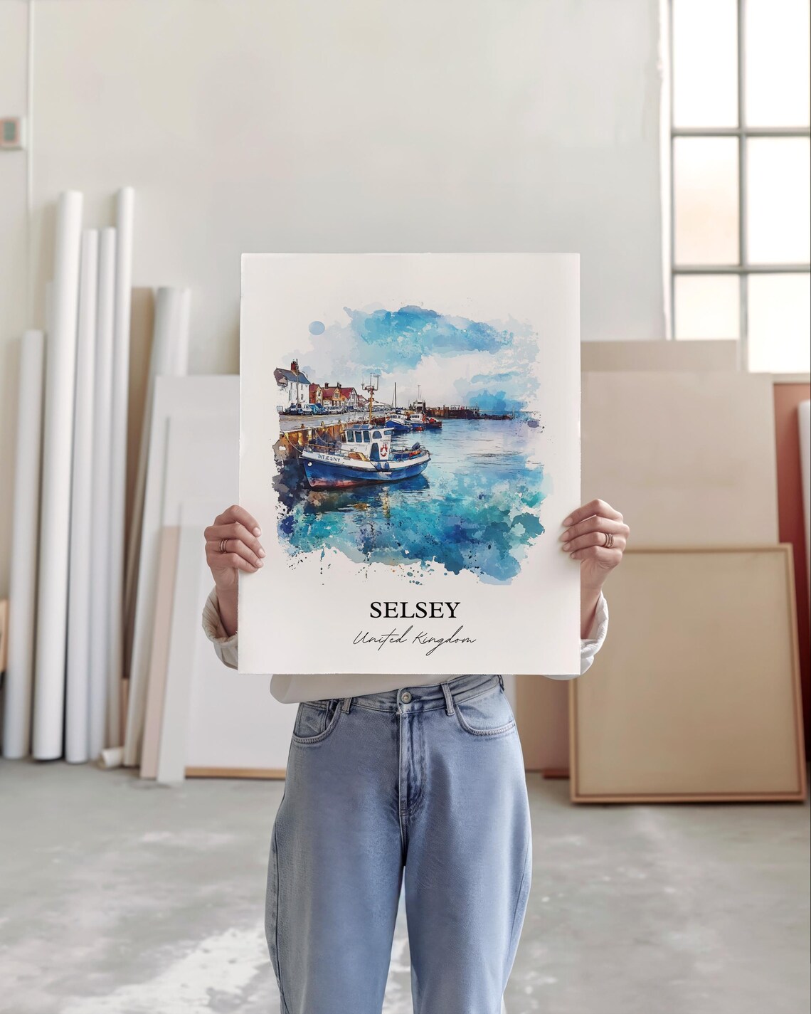 Selsey United Kingdom Watercolor Fishing Harbor Boats Coastal Poster - Image 2